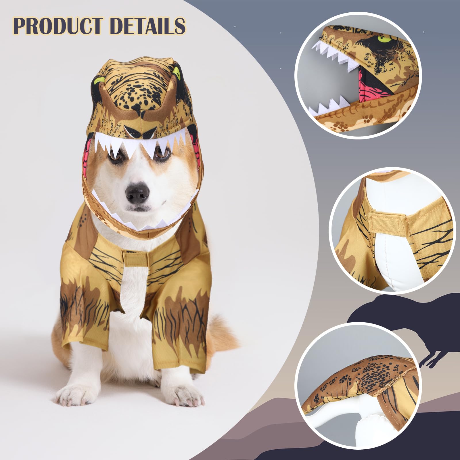 Huhumy T. Rex Dog Costume detail showing the shaped tail.