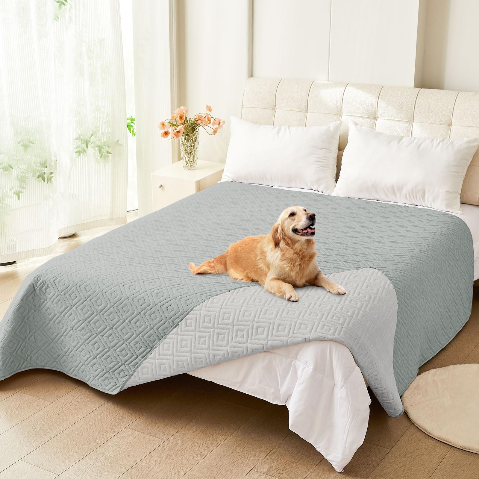 hyha Waterproof Reversible Dog Blanket used to cover a car surface.