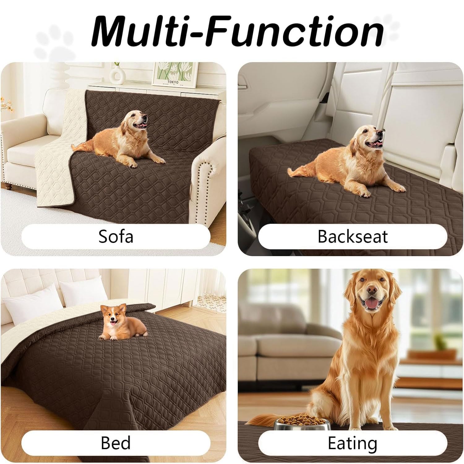 hyha dog blanket placed over a bed surface.
