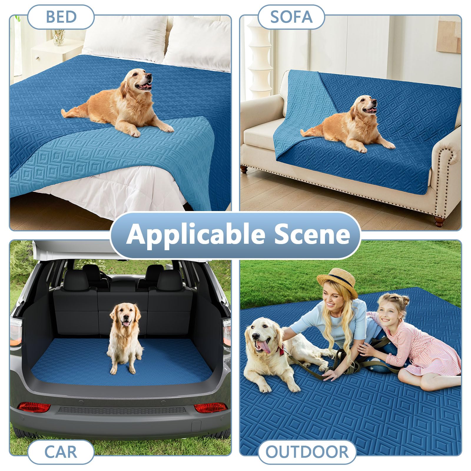 hyha Waterproof Reversible Dog Blanket placed on a bed.