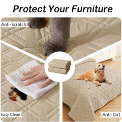 hyha Waterproof Dog Bed Blanket spread over a sofa as a cover.