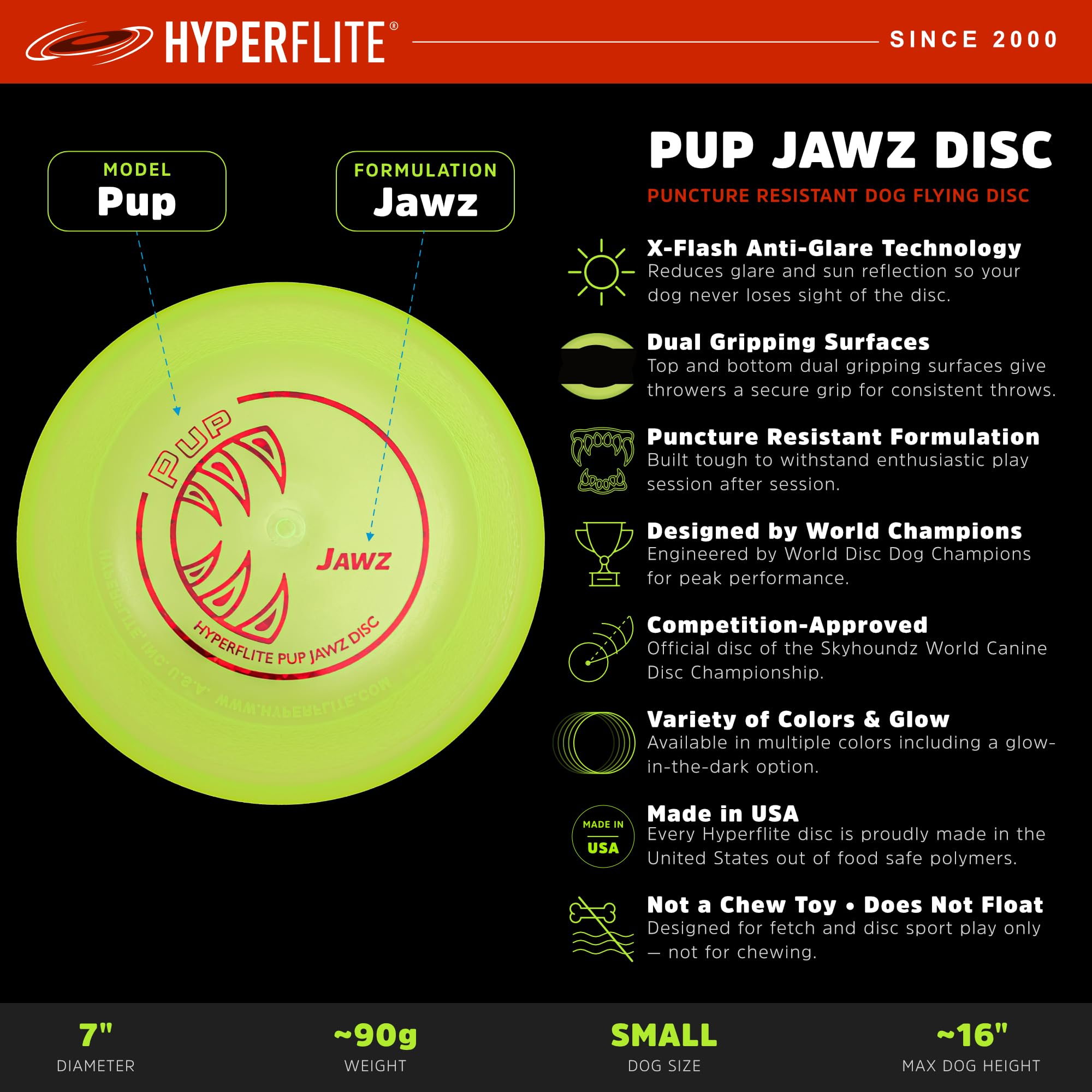 Hyperflite Pup Jawz dog flying disc showing its textured top surface.