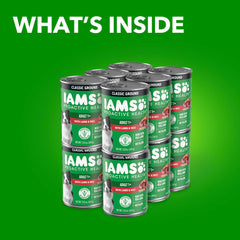 IAMS wet dog food 12-pack shown together.