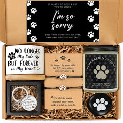 iAOVUEBY dog memorial gift box with its remembrance items arranged as a complete set.