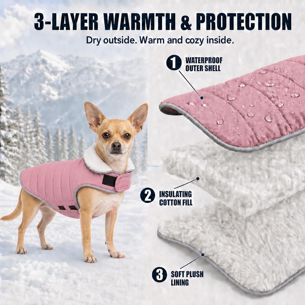 iBuddy small dog winter coat shown being worn by a small dog.