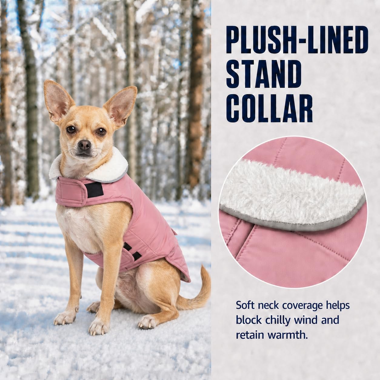 iBuddy small dog winter coat showing its reflective striping.