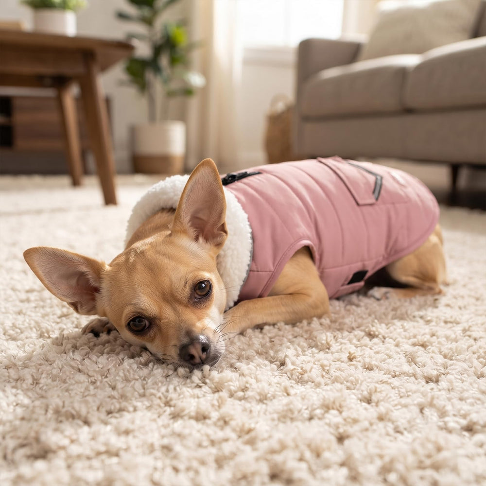 iBuddy small dog winter coat shown from the side.