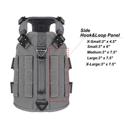 ICEFANG dog harness detail showing quick-release buckles and loop panels.