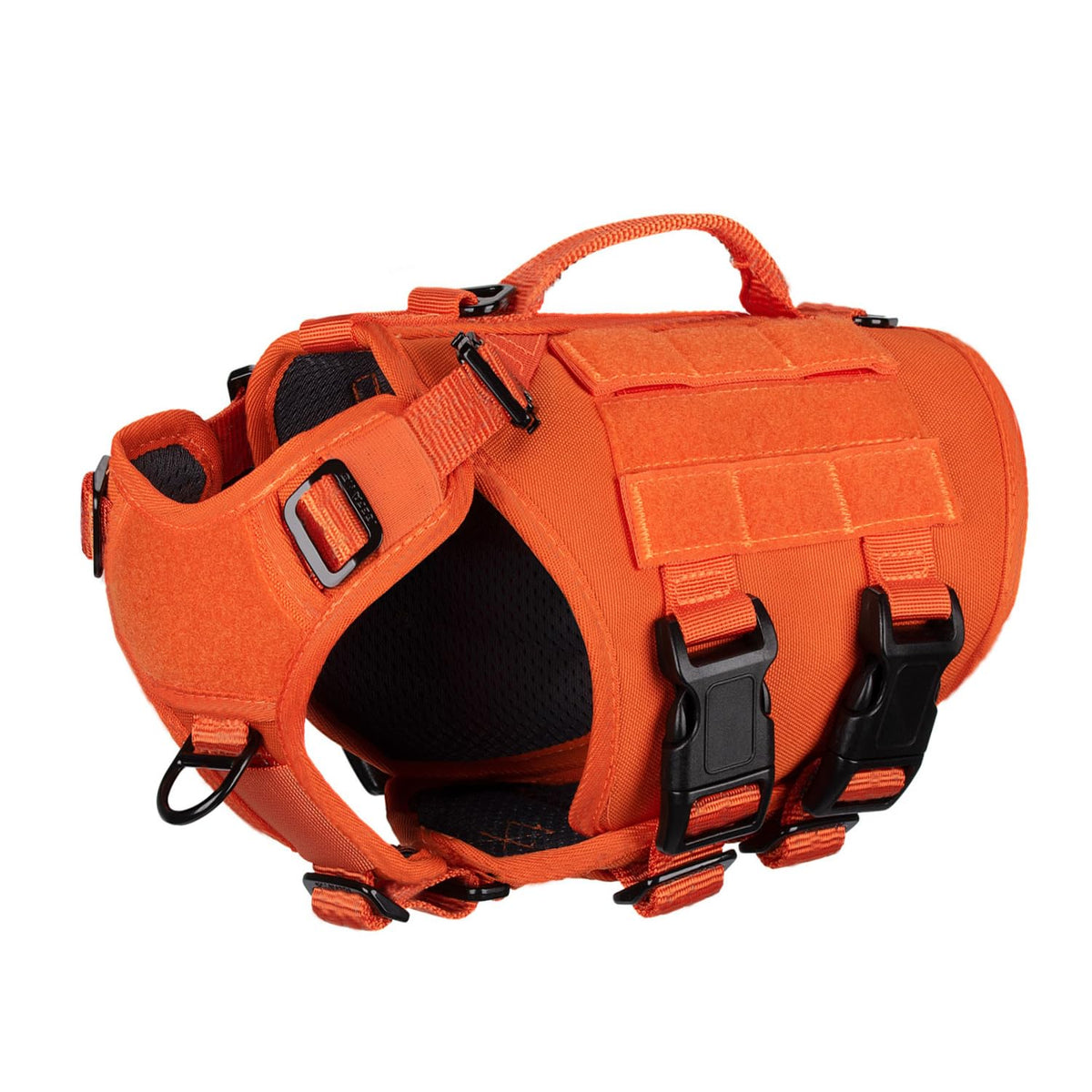ICEFANG dog harness shown from the front to display its tactical vest shape.