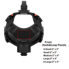 ICEFANG dog harness side view showing the MOLLE strips and loop panels.