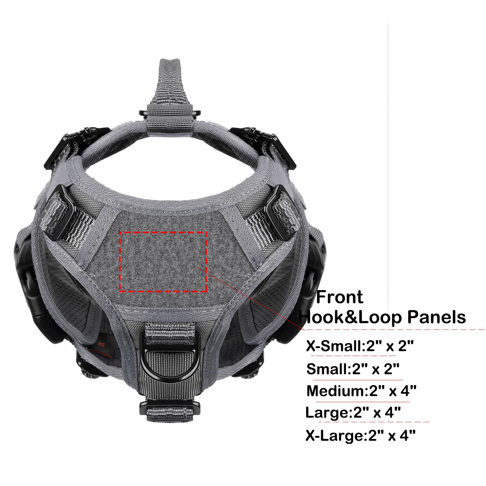ICEFANG dog harness side view showing its MOLLE-compatible strips.