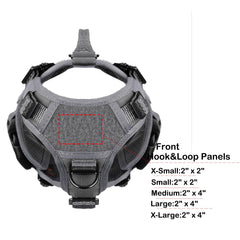 ICEFANG dog harness side view showing its MOLLE-compatible strips.