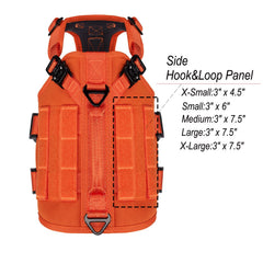 ICEFANG dog harness side view showing MOLLE strips and sewn loop panels.