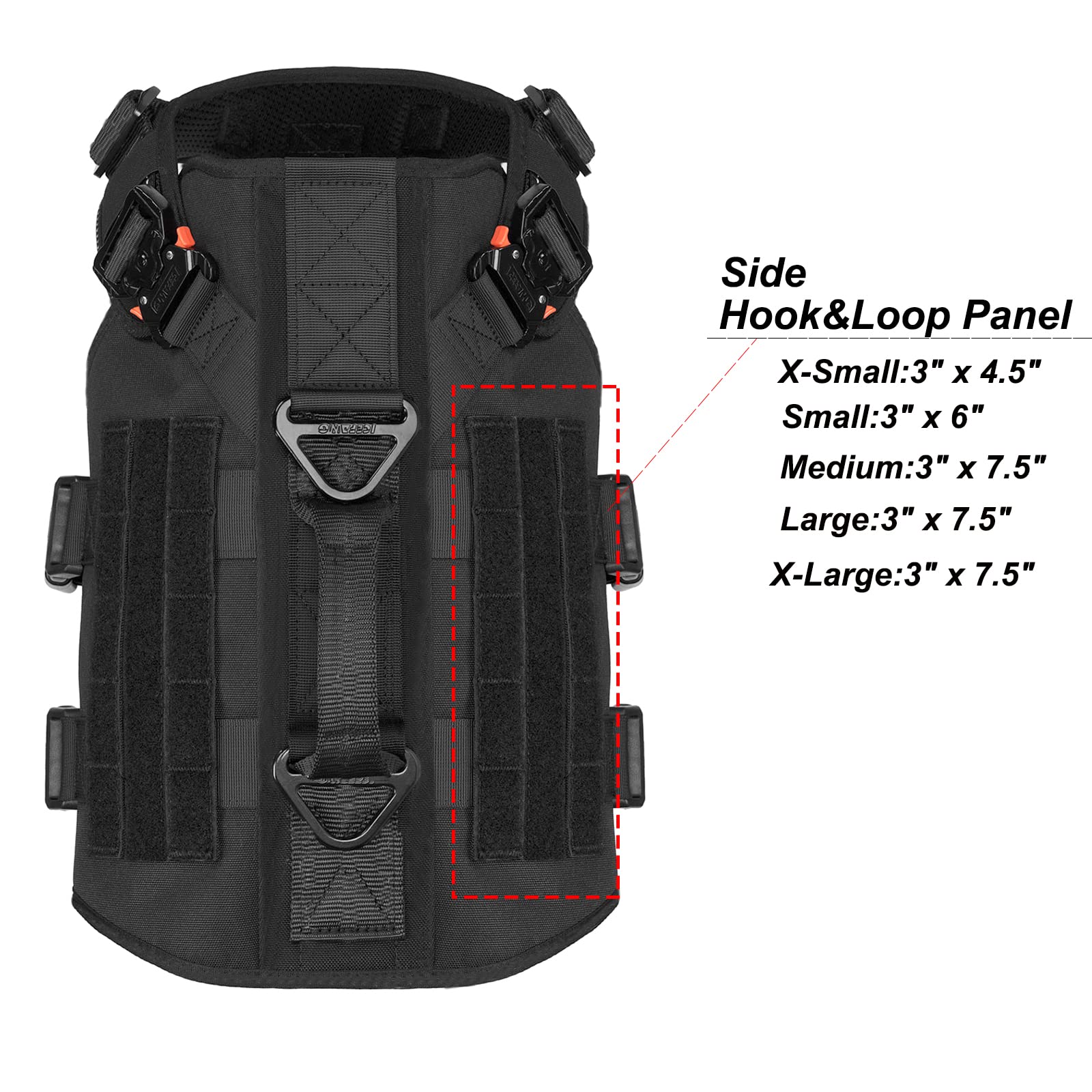 ICEFANG tactical dog harness showing its quick-release buckle detail.