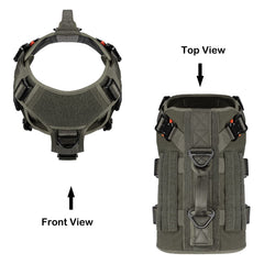 ICEFANG tactical dog harness buckle detail showing its metal and plastic quick-release fasteners.