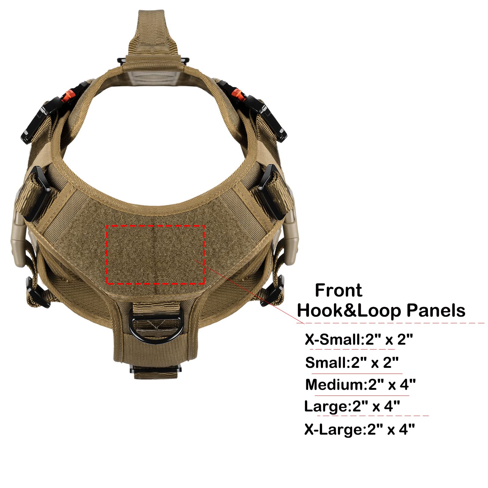 ICEFANG tactical dog harness showing the front chest ring and loop panel.