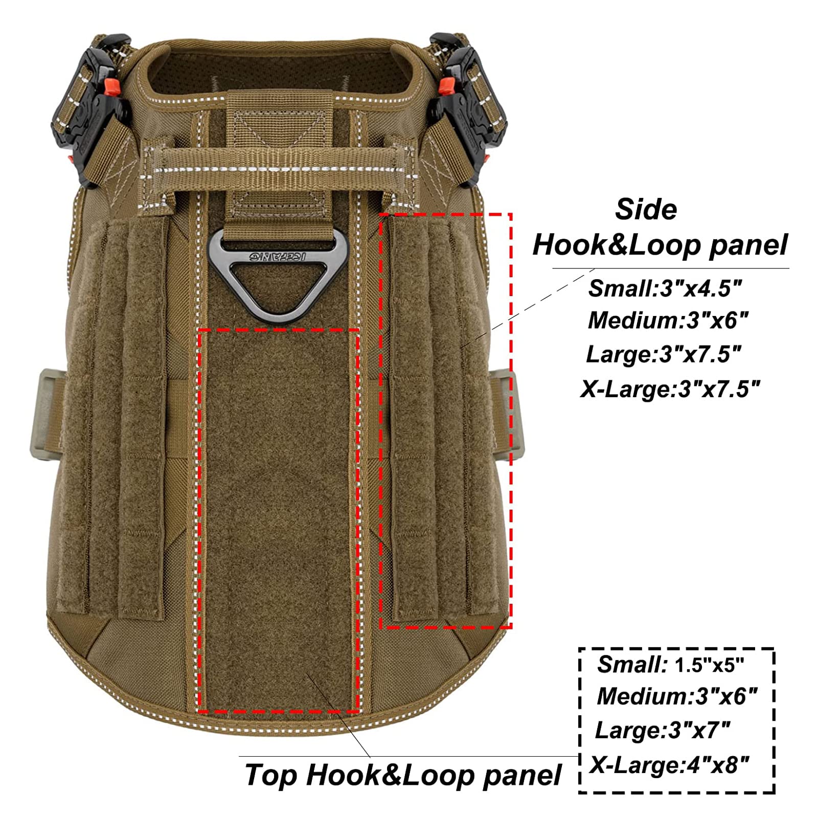 ICEFANG tactical dog harness front view highlighting the chest leash attachment ring.