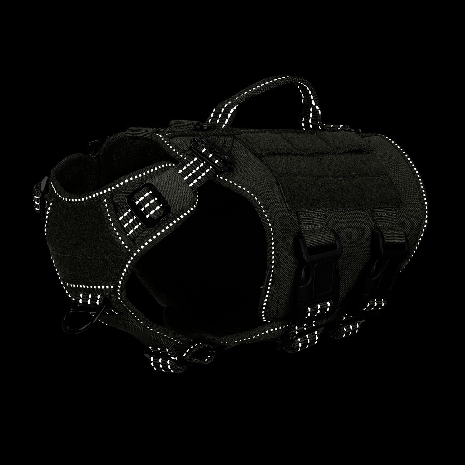 ICEFANG tactical dog harness close-up showing its leash attachment rings.