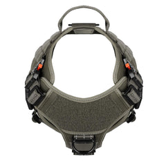 ICEFANG Tactical Dog Harness detail showing the neck V-ring and front-chest D-ring.