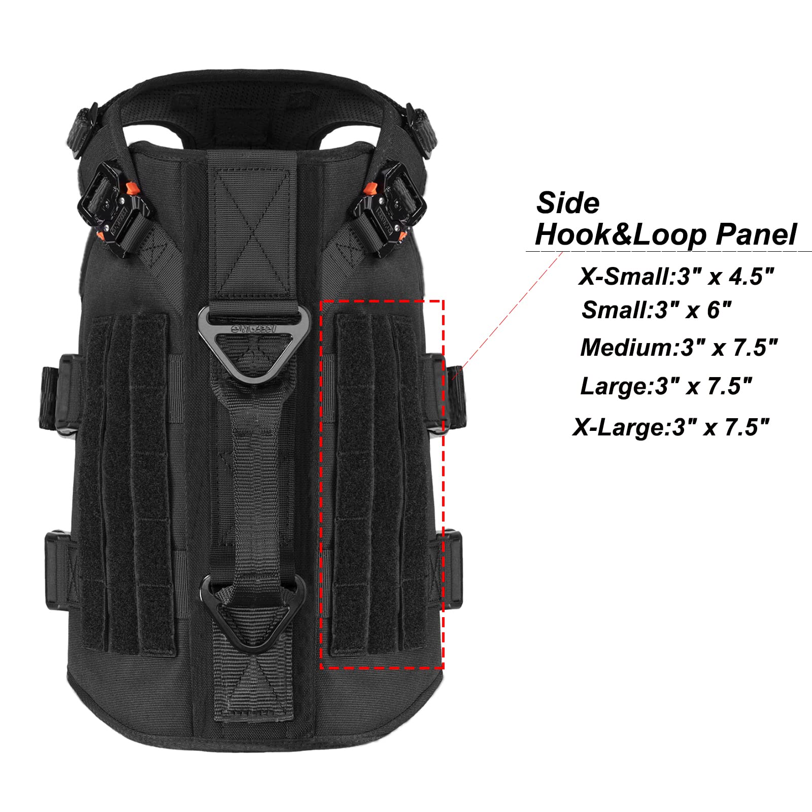 ICEFANG tactical dog harness showing the sewn-on loop panels.