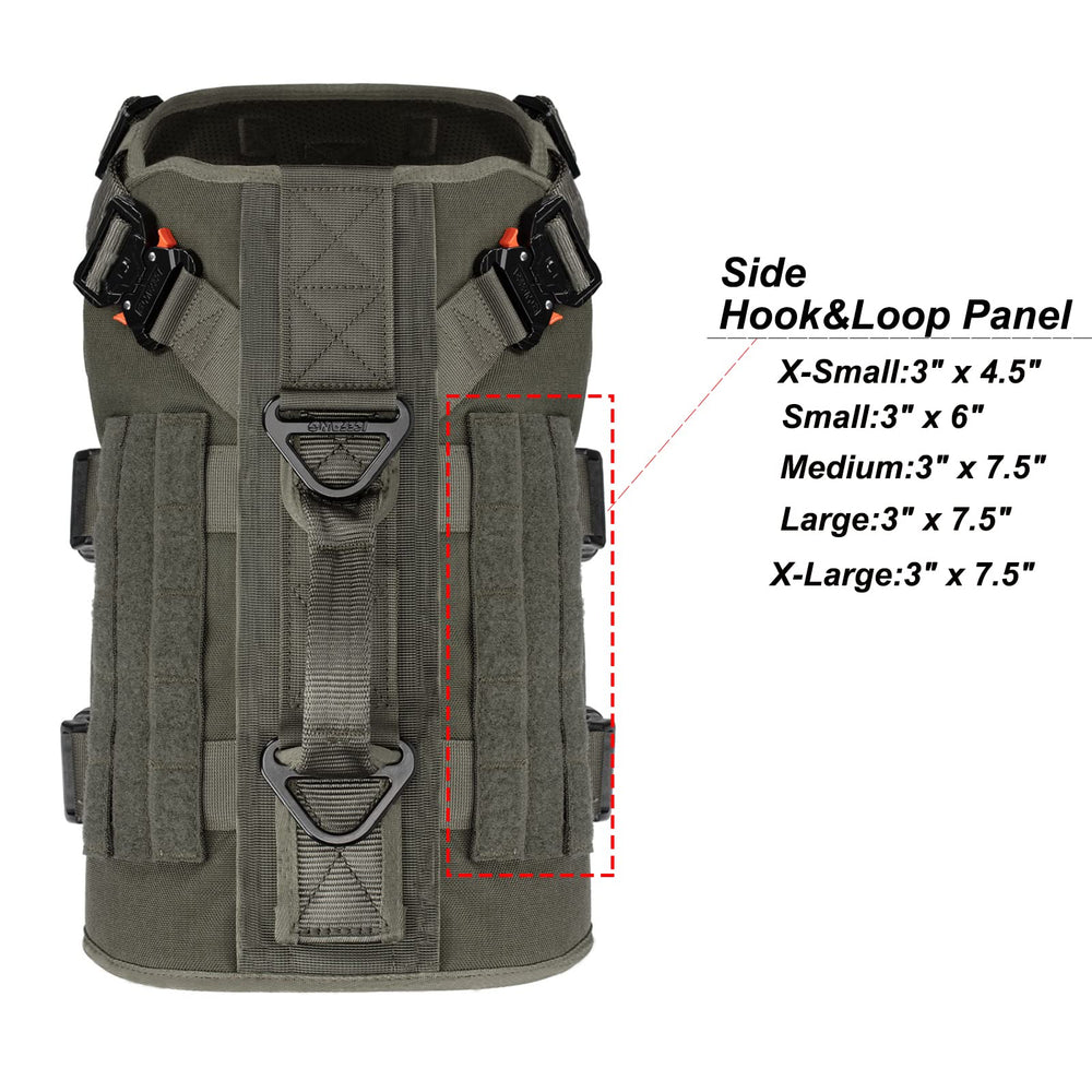 ICEFANG tactical dog harness side view highlighting the MOLLE-compatible strips.