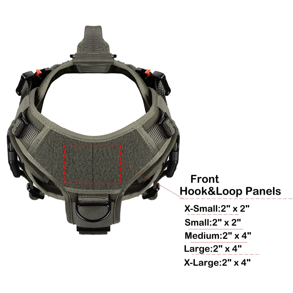 ICEFANG tactical dog harness showing the MOLLE-compatible webbing on its sides.