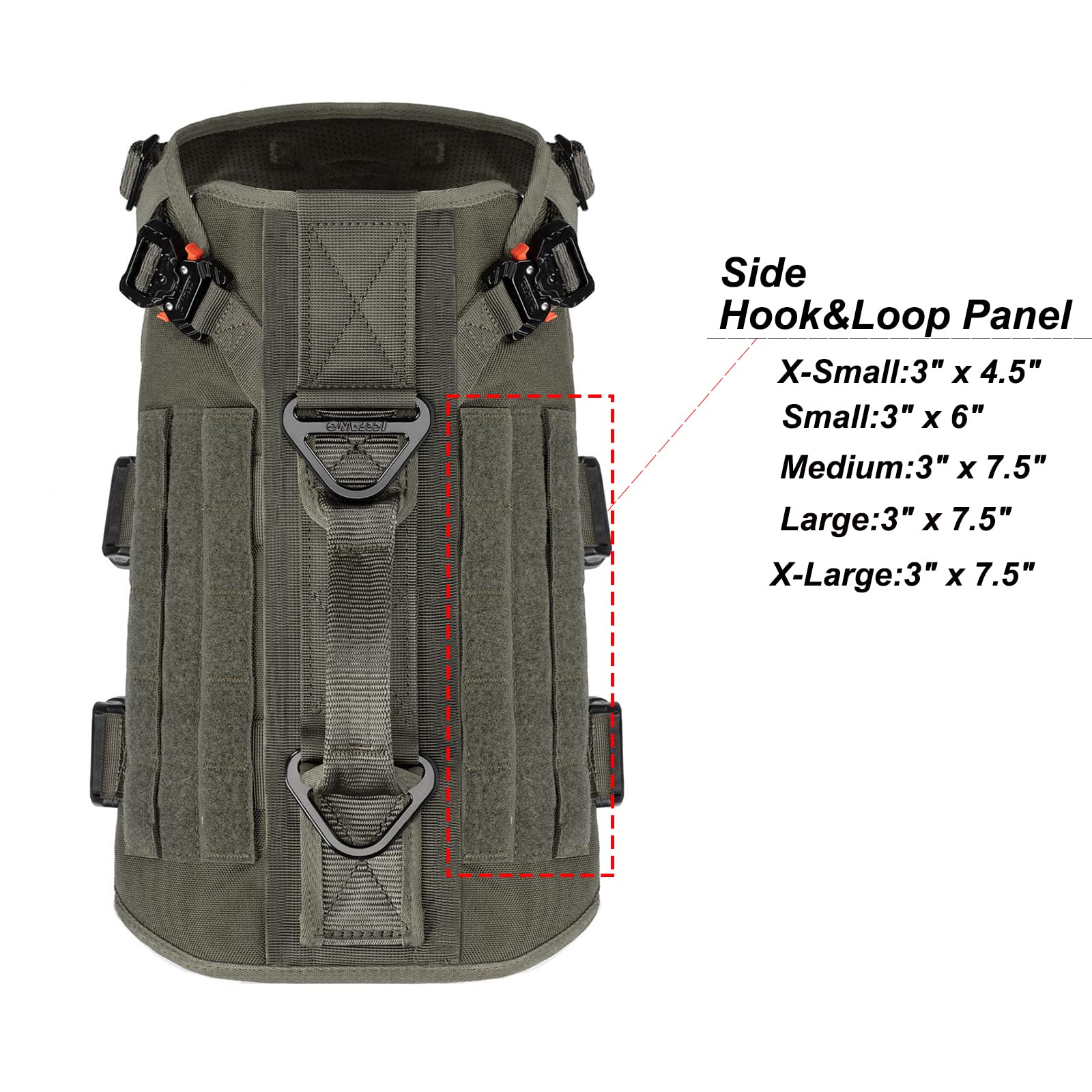 ICEFANG tactical dog harness showing the sewn side and chest loop panels.