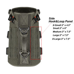 ICEFANG tactical dog harness showing the sewn side and chest loop panels.