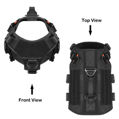 ICEFANG tactical dog harness showing the side MOLLE-compatible strips and loop panel.