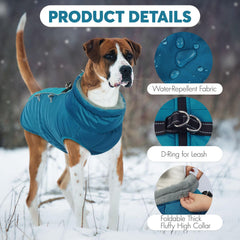IDOMIK dog coat detail showing the foldable high collar.