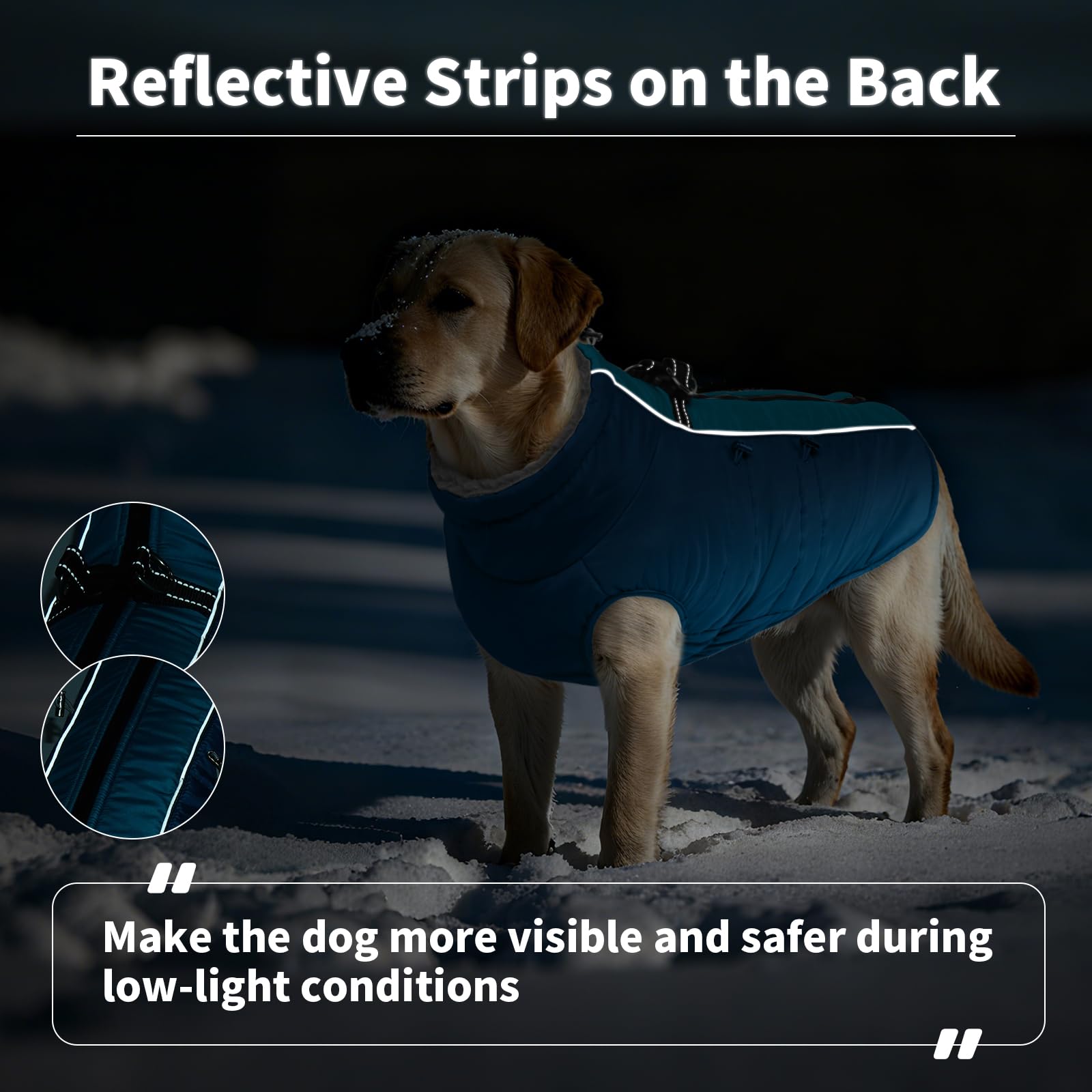IDOMIK dog coat detail showing its reflective strips.