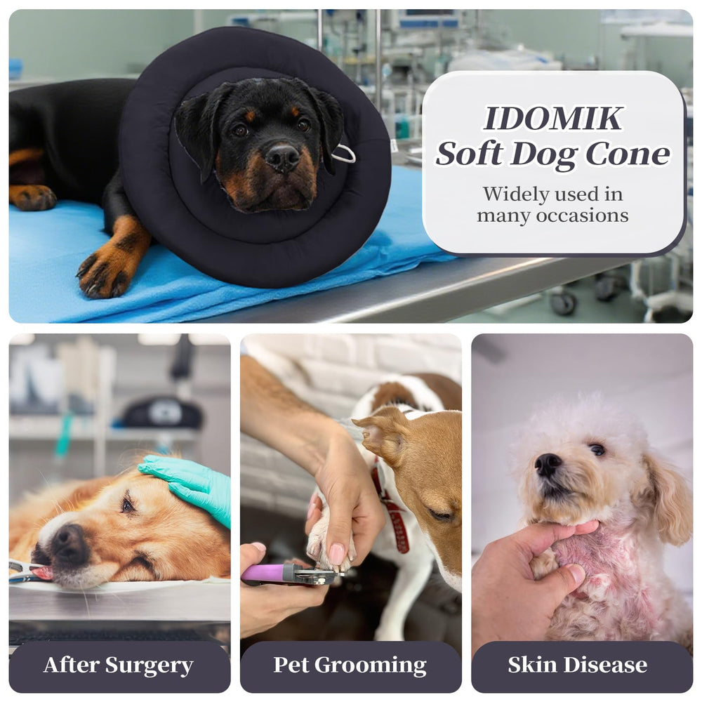 IDOMIK Dog Recovery Collar supporting a resting pet.