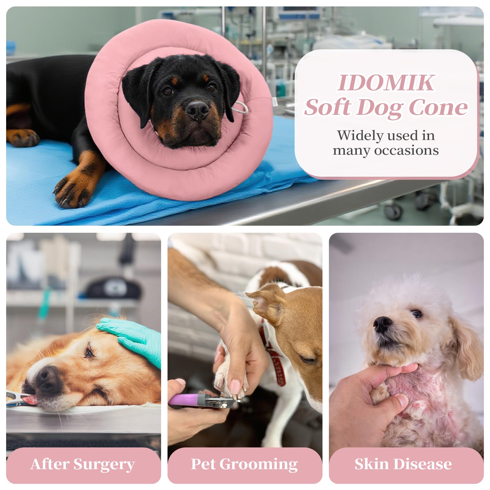 IDOMIK dog recovery collar cushioning a pet’s head and neck during rest.