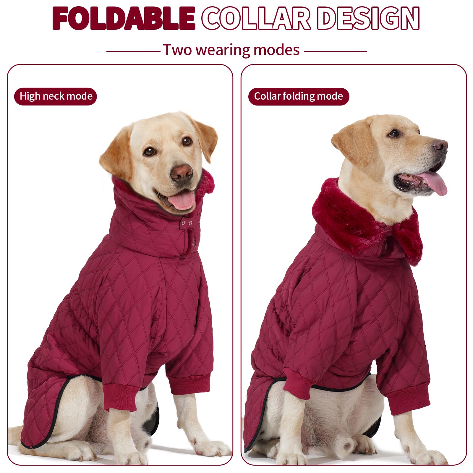 IDOMIK dog winter coat shown from the side in Wine Red.