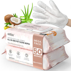 IMMHABI pet glove wipes shown with the front of the 50-count pack.