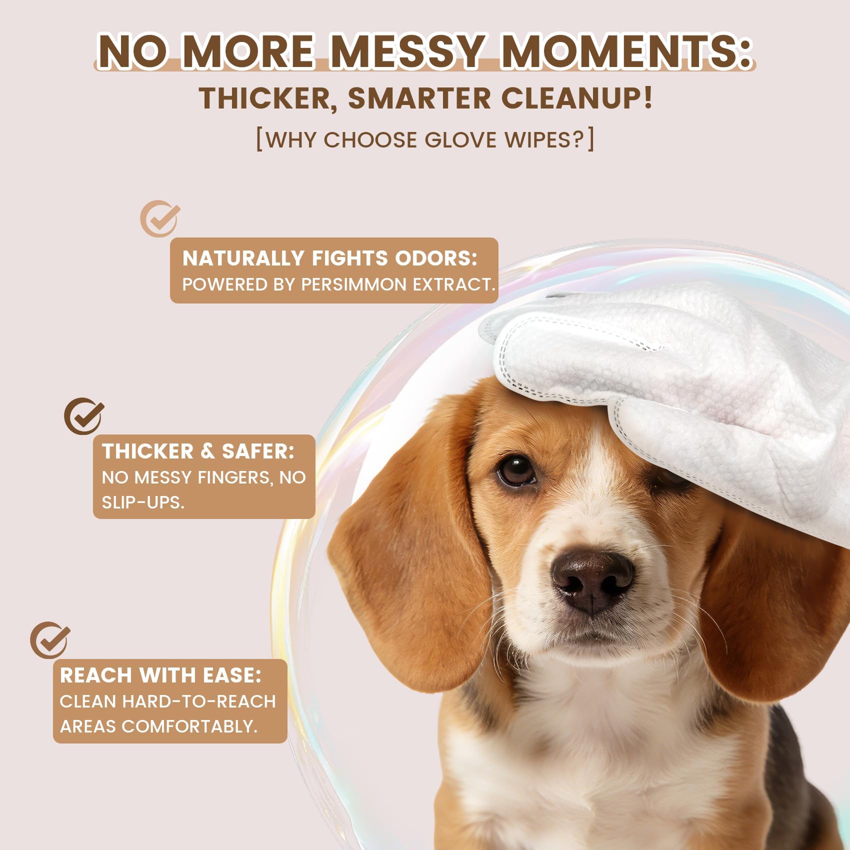 IMMHABI pet glove wipes being used to clean a pet's paw.