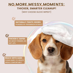 IMMHABI pet glove wipes being used to clean a pet's paw.