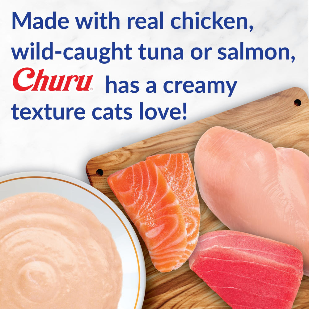 INABA Churu cat treats featuring the Chicken with Scallop recipe.