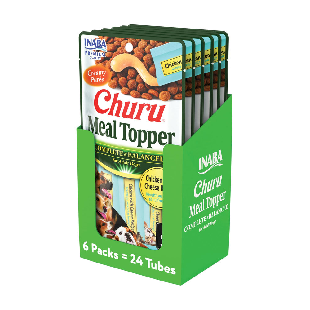 INABA Churu Meal Topper for Dogs shown from the front of its Chicken Cheese packaging.