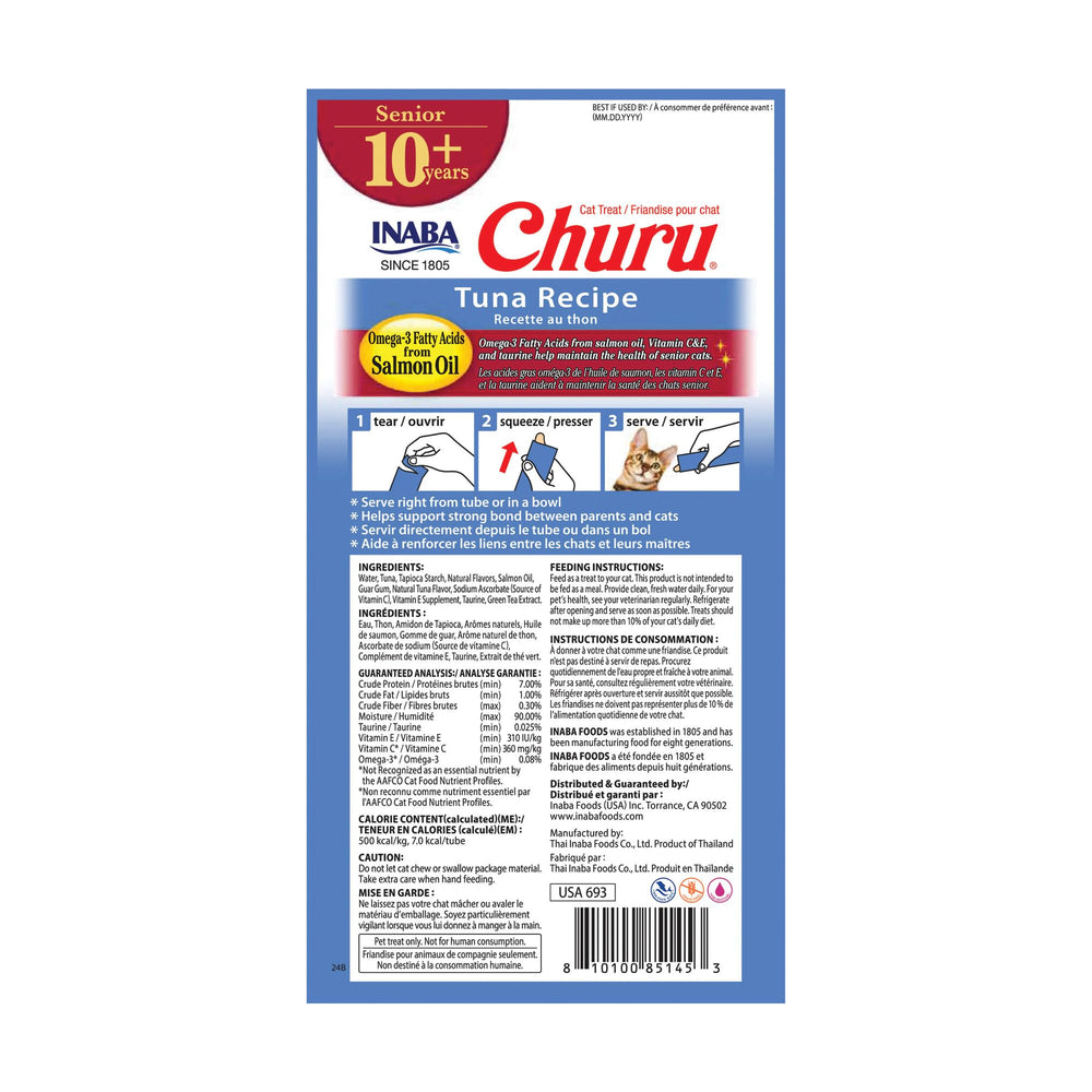 INABA Churu Senior Tuna cat treats shown from an alternate package angle.