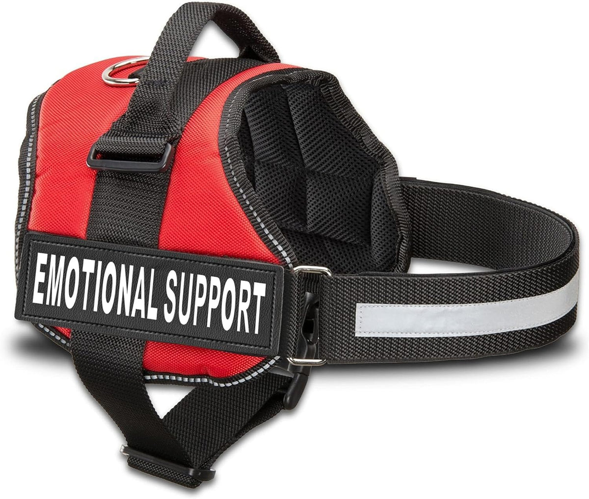 Industrial Puppy emotional support vest harness shown from the front in bright red.