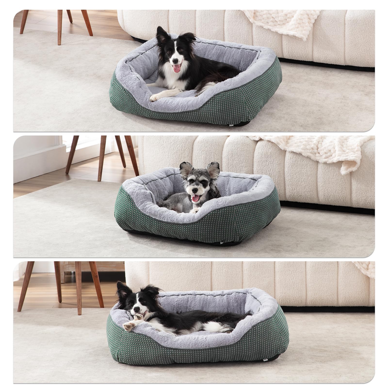 INVENHO dog bed shown from the side, highlighting its raised sides and low entrance.