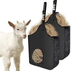 INKNOTE hay feeder bag shown from the front with its hanging strap.