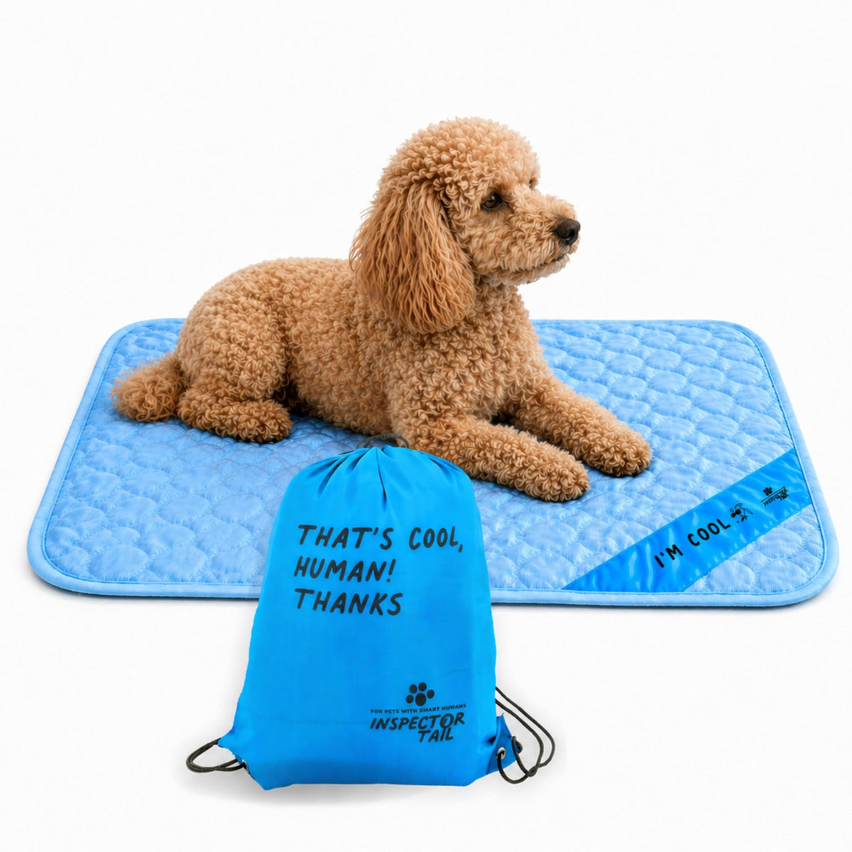 INSPECTOR TAIL Dog Cooling Mat shown from the front.
