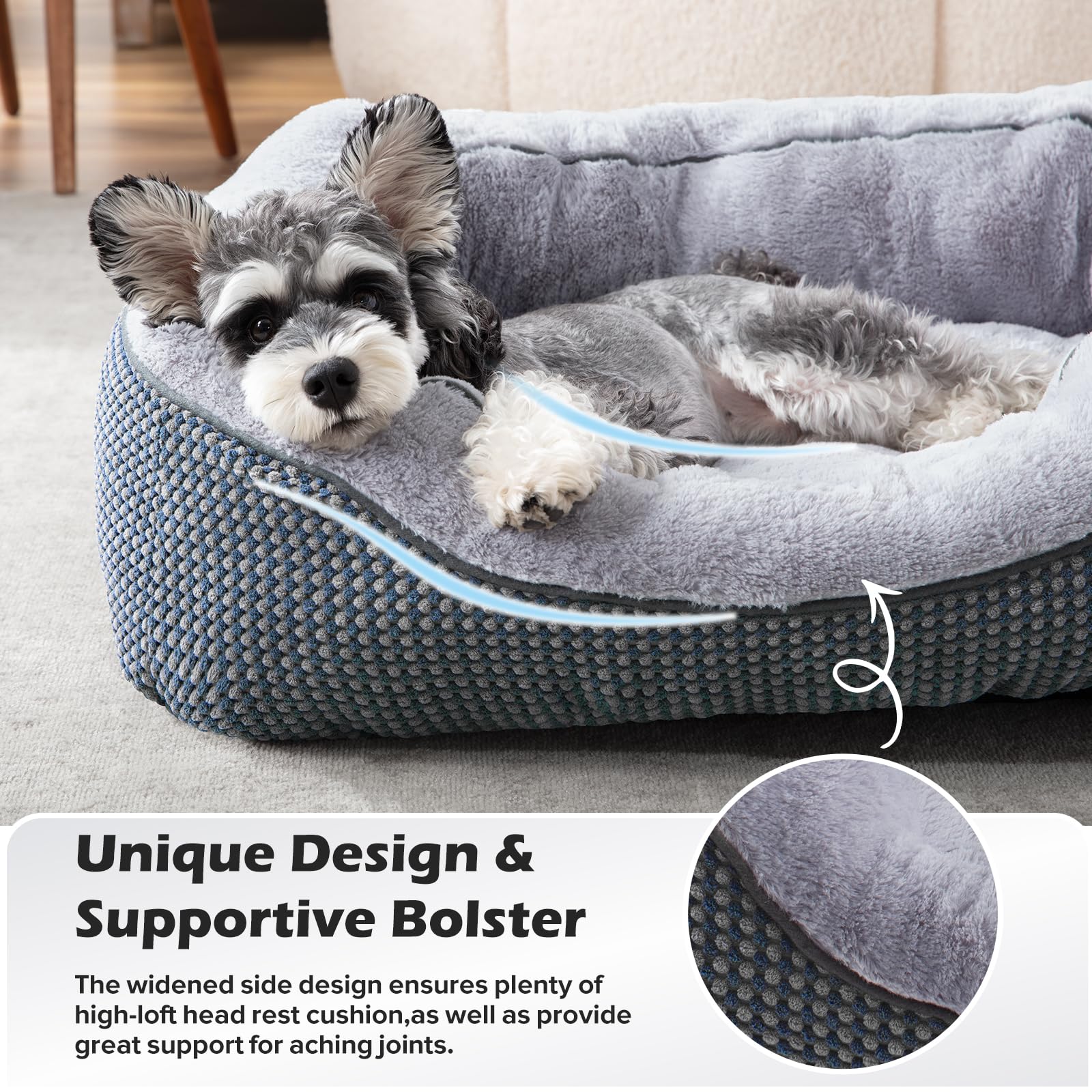 INVENHO dog bed viewed from the front to show its low entry edge.