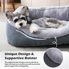 INVENHO dog bed viewed from the front to show its low entry edge.