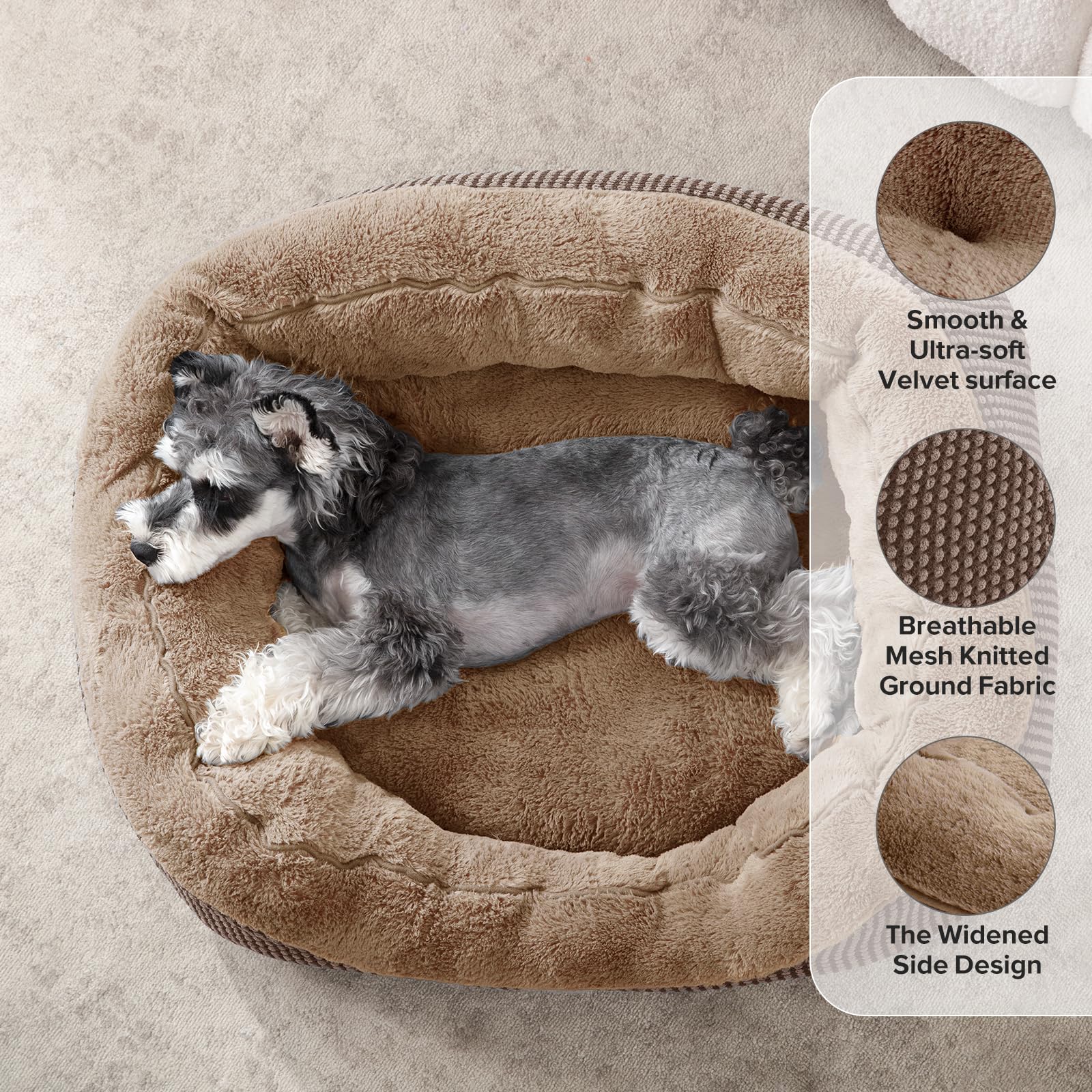 INVENHO Dog Bed wide side bolsters provide a cushioned place to rest a dog’s head.