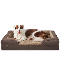 INVENHO orthopedic dog bed shown from the front with its raised chaise-style sides.