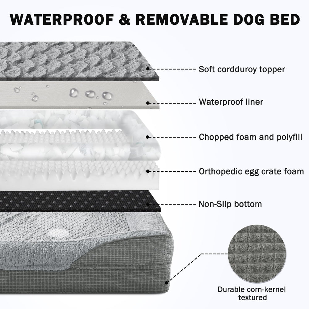 INVENHO orthopedic dog bed showing the waterproof lining inside the cover.