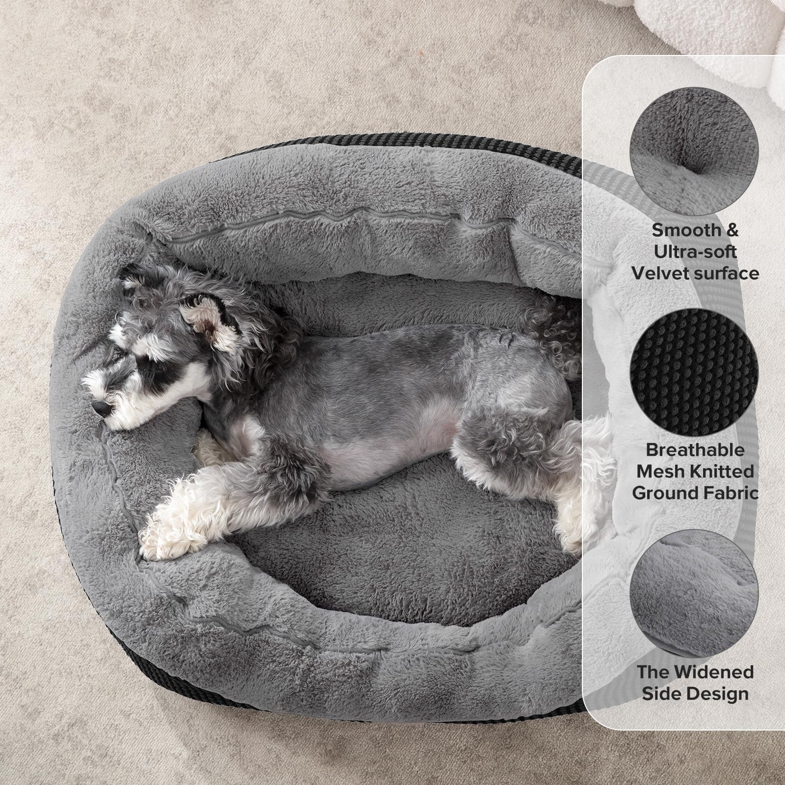 INVENHO small dog bed with a close view of the wide raised bolsters.